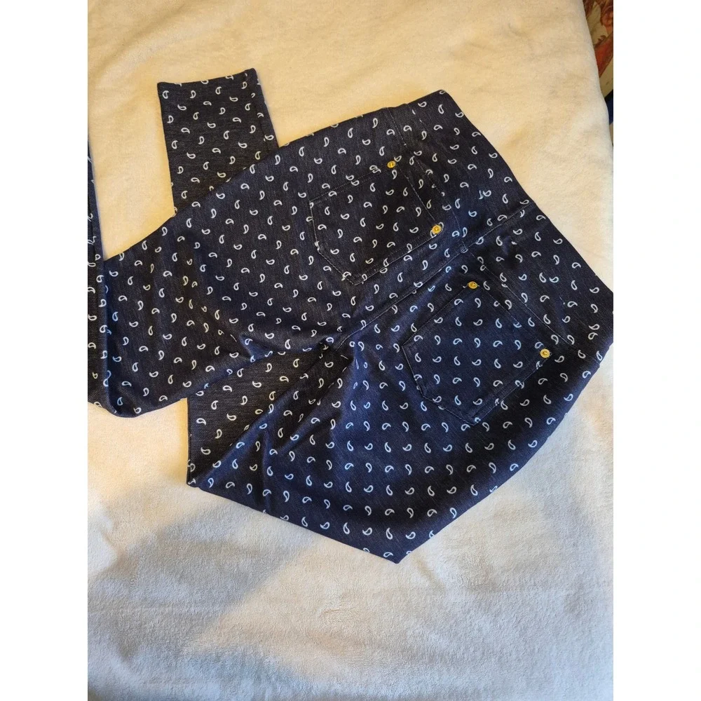 Michael Kors Womens Small Paisley Print Denim Look Skinny Leggings Navy Blue